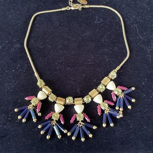 Ann Taylor Whimsical Statement Necklace Gold Tone Rhinestone People Children